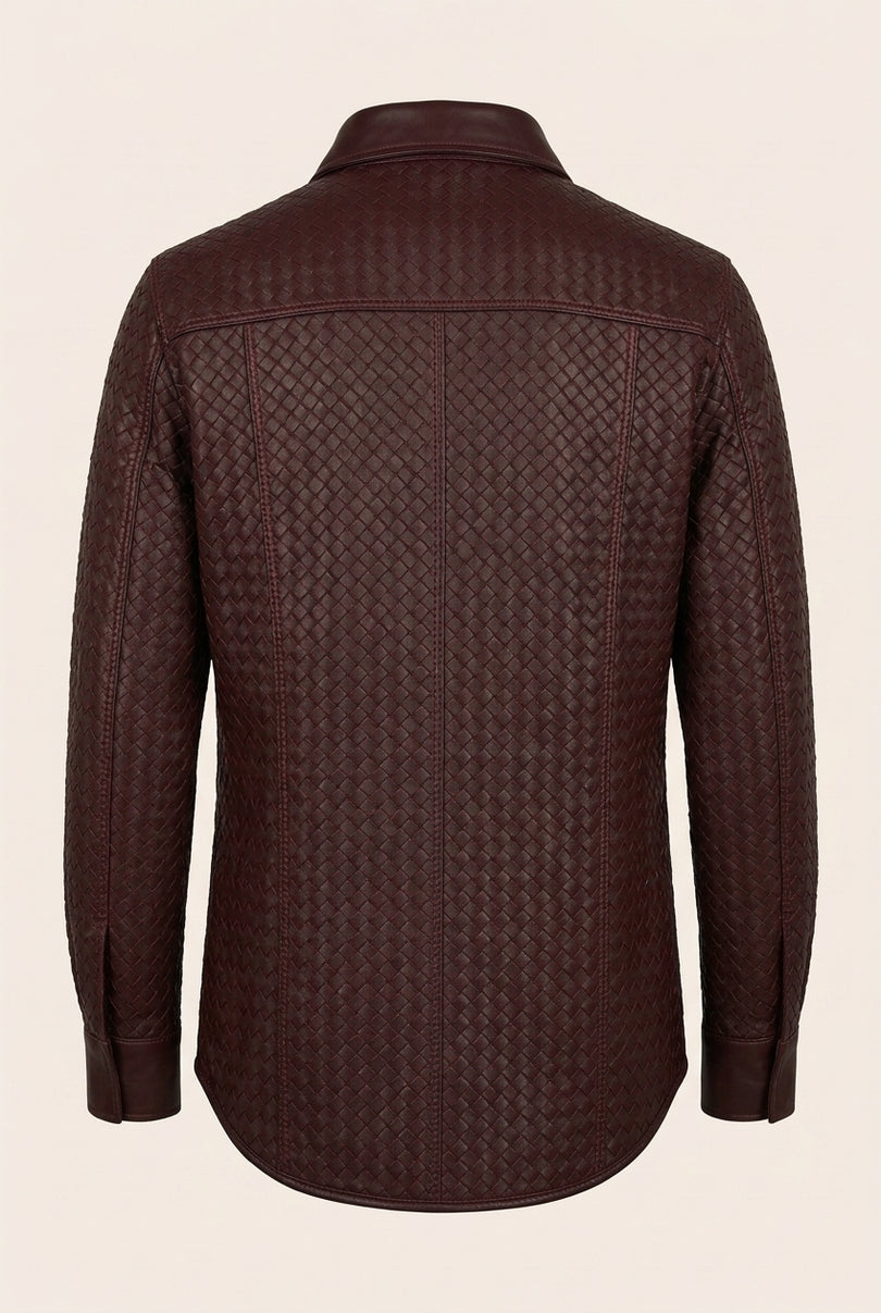 Men's Woven Leather Shirt - Wine - Back