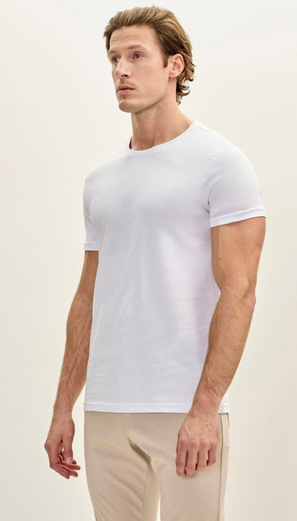 Men's 3 - pack Cotton Crew - Neck T-Shirt - White - Ron Tomson