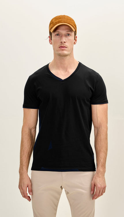 Men's 3 - pack Cotton V - Neck T-Shirt - Black - Ron Tomson