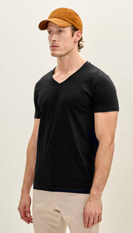 Men's 3 - pack Cotton V - Neck T-Shirt - Black - Ron Tomson