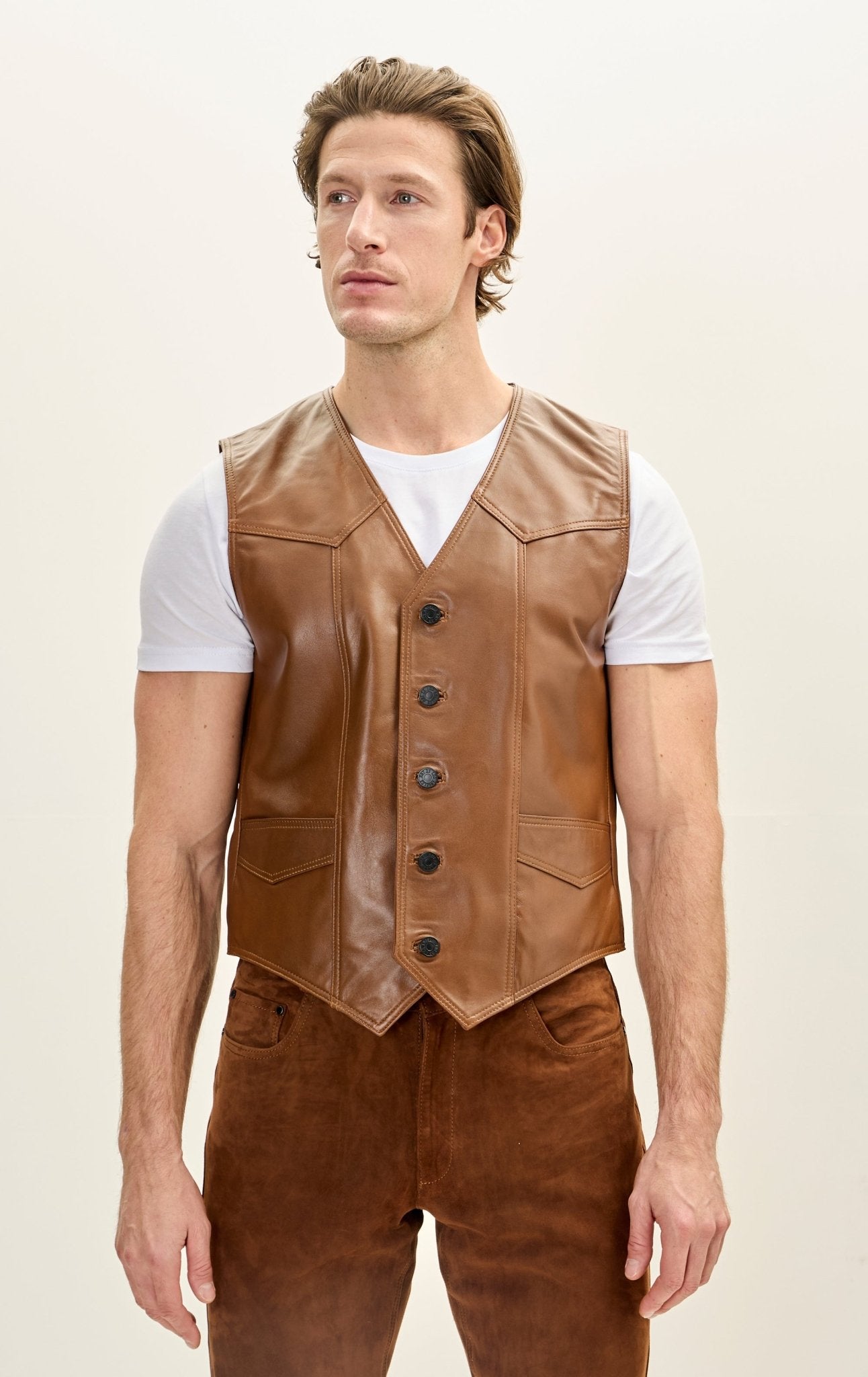 Classic Club Style Leather Vest Brown