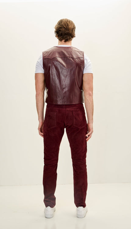 Men's Classic Club Style Leather Vest - Burgundy - Ron Tomson