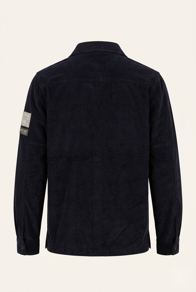 Men's navy corduroy shirt jacket — back view