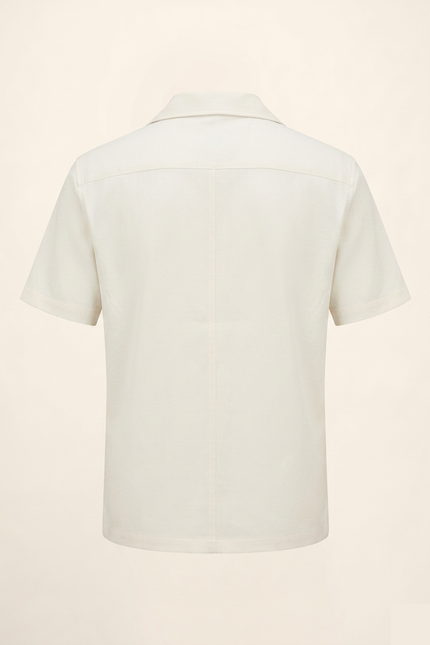 Men's Embroidered Short Sleeve Shirt - Ecru - Back - Ron Tomson