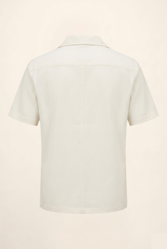 Men's Embroidered Short Sleeve Shirt - Ecru - Back - Ron Tomson