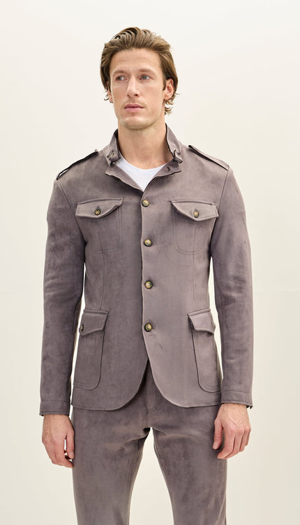 Men's Faux Suede Safari Jacket - Grey - Ron Tomson