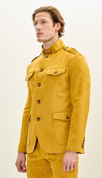 Men's Faux Suede Safari Jacket - Mustard - Ron Tomson