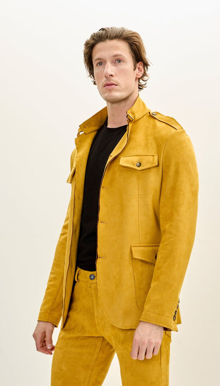 Men's Faux Suede Safari Jacket - Mustard - Ron Tomson