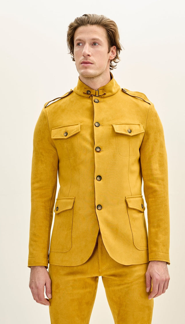 Men's Faux Suede Safari Jacket - Mustard - Ron Tomson