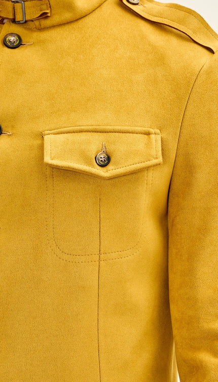 Men's Faux Suede Safari Jacket - Mustard - Ron Tomson