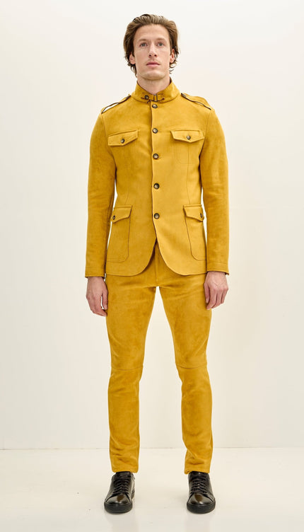 Men's Faux Suede Safari Jacket - Mustard - Ron Tomson