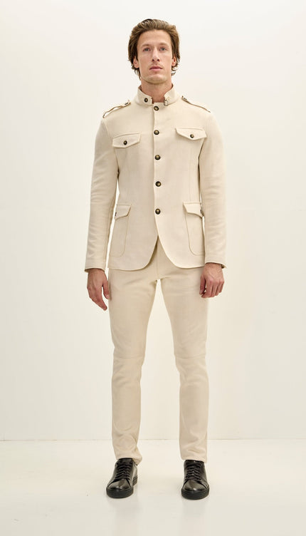 Men's Faux Suede Safari Jacket - Off White - Ron Tomson