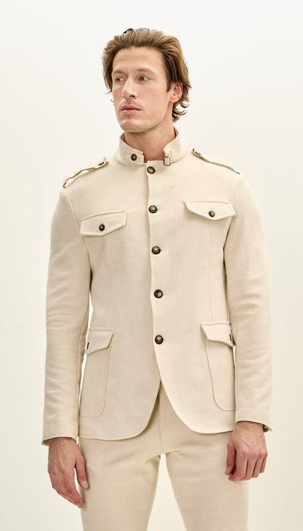 Men's Faux Suede Safari Jacket - Off White - Ron Tomson