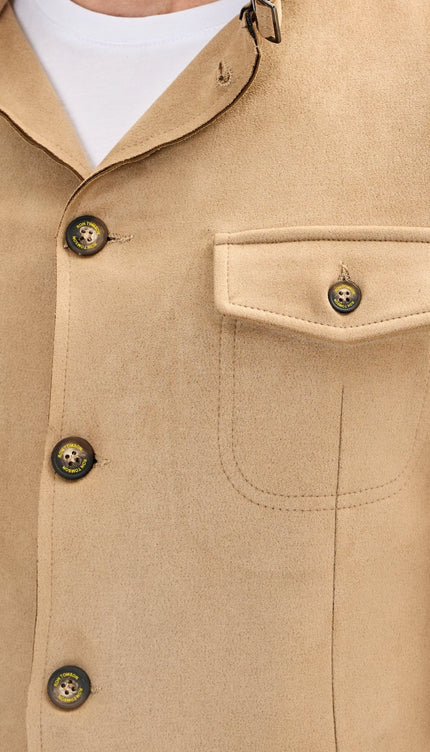 Men's Faux Suede Safari Jacket - Stone - Ron Tomson