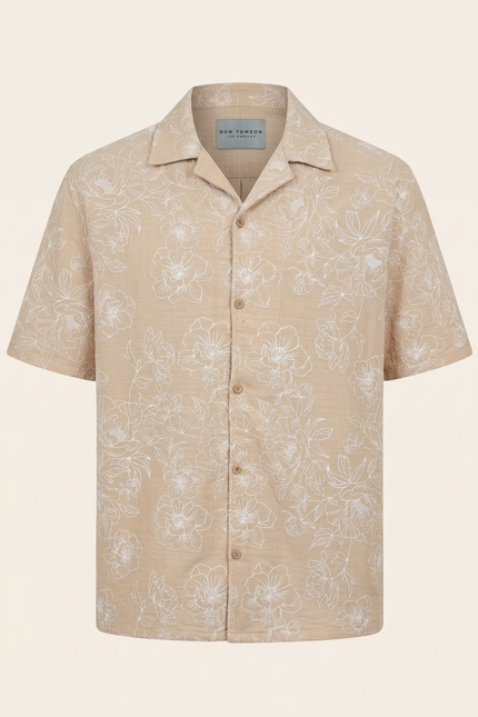 Men's Floral Embroidered Short Sleeve Shirt - Vizon - Ron Tomson