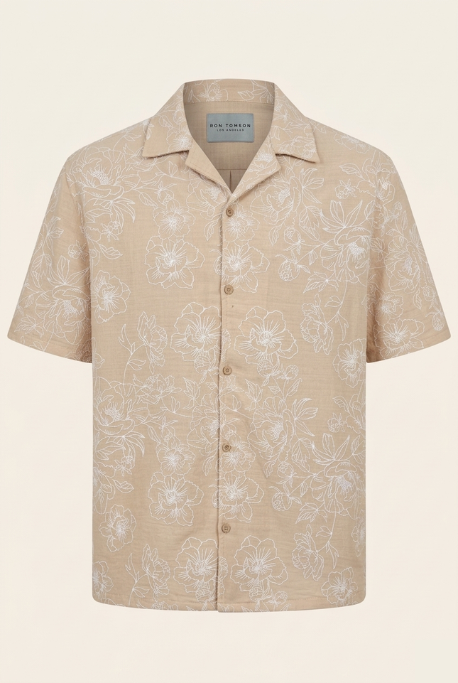 Men's Floral Embroidered Short Sleeve Shirt - Vizon - Ron Tomson