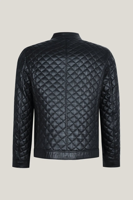 Men's Fully Quilted Zipper Pockets Leather Jacket - Black - Ron Tomson Leather