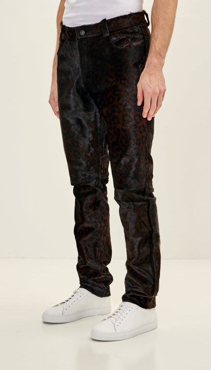 Men's Genuine Calf Hair Leather Pants - Black - Ron Tomson