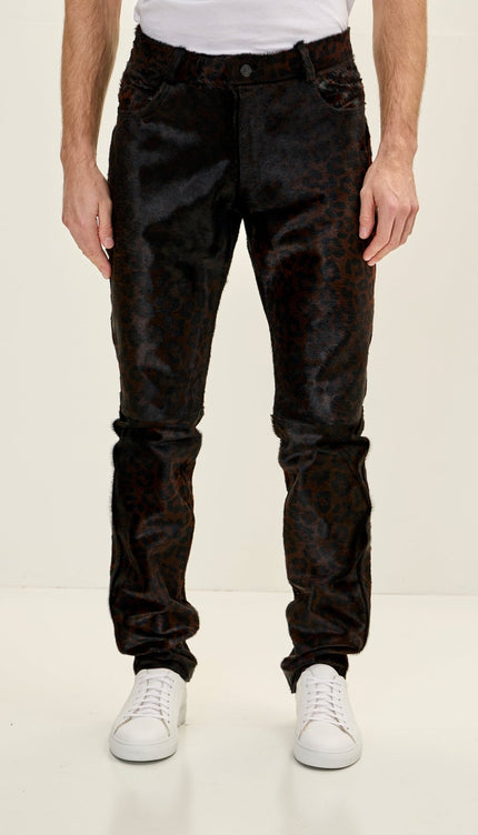 Men's Genuine Calf Hair Leather Pants - Black - Ron Tomson