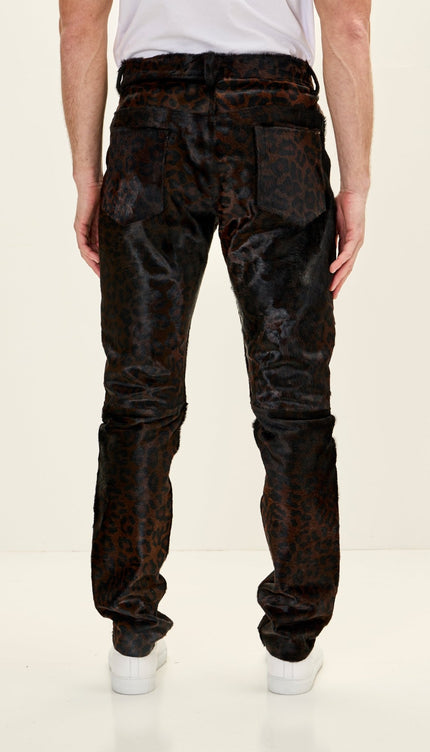 Men's Genuine Calf Hair Leather Pants - Black - Ron Tomson