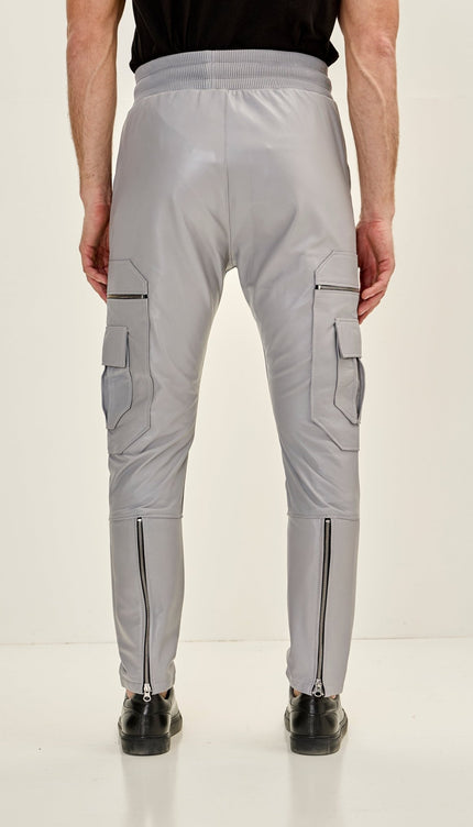 Men's Genuine Leather Destination Joggers - Grey - Ron Tomson