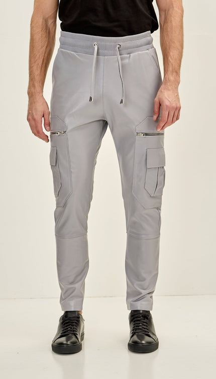 Men's Genuine Leather Destination Joggers - Grey - Ron Tomson