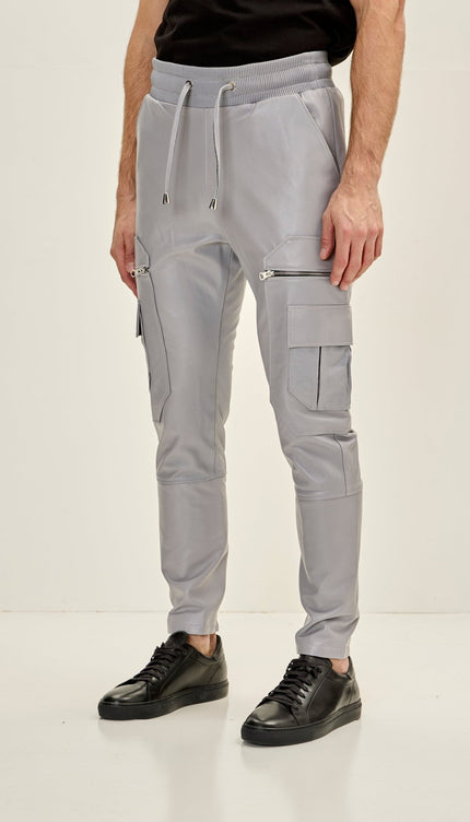 Men's Genuine Leather Destination Joggers - Grey - Ron Tomson