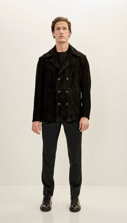 Men's Genuine Suede Leather Bond Coat - Black - Ron Tomson