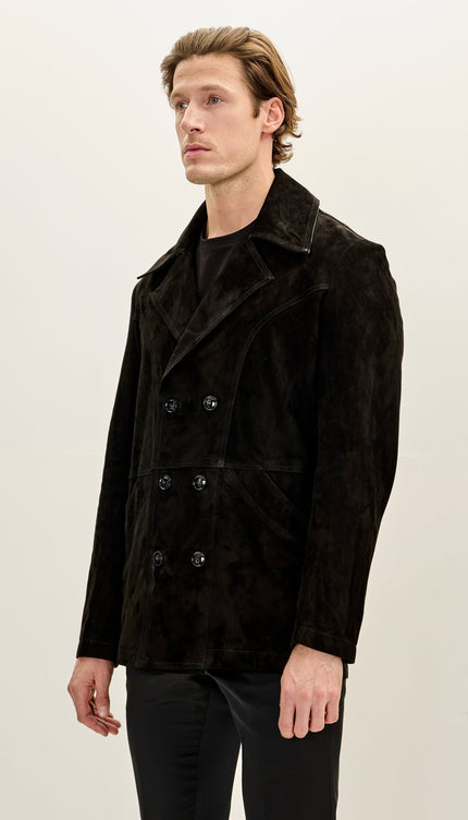 Men's Genuine Suede Leather Bond Coat - Black - Ron Tomson