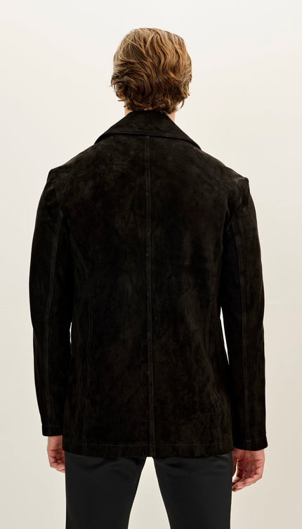 Men's Genuine Suede Leather Bond Coat - Black - Ron Tomson