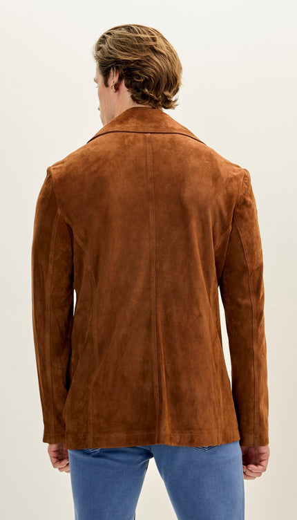 Men's Genuine Suede Leather Bond Coat - Camel - Ron Tomson