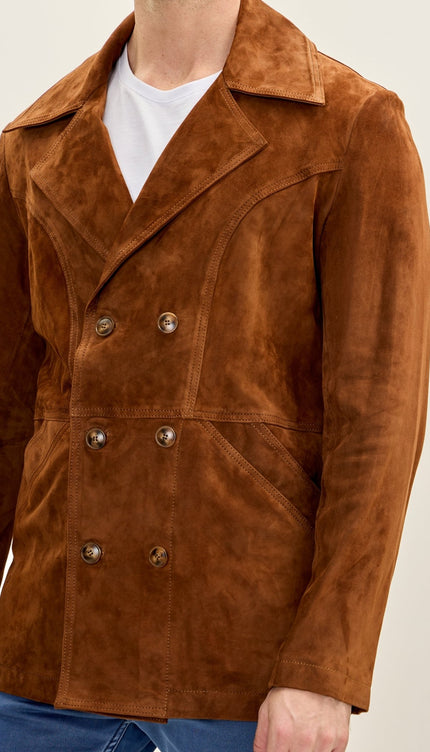 Men's Genuine Suede Leather Bond Coat - Camel - Ron Tomson