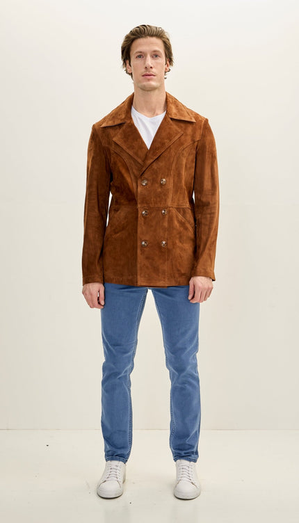 Men's Genuine Suede Leather Bond Coat - Camel - Ron Tomson