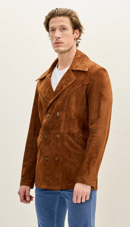 Men's Genuine Suede Leather Bond Coat - Camel - Ron Tomson