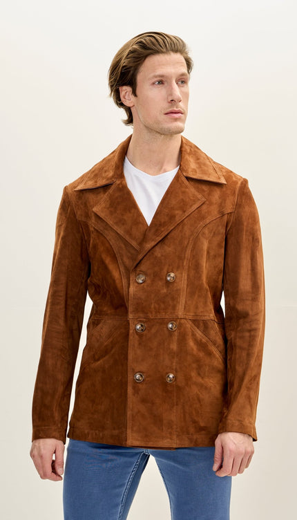 Men's Genuine Suede Leather Bond Coat - Camel - Ron Tomson