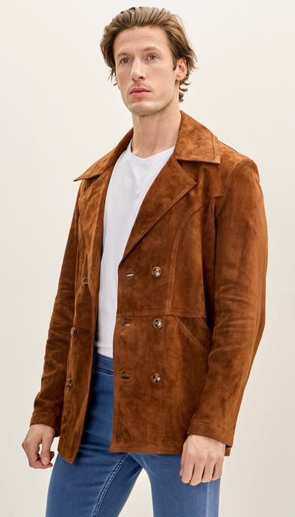 Men's Genuine Suede Leather Bond Coat - Camel - Ron Tomson