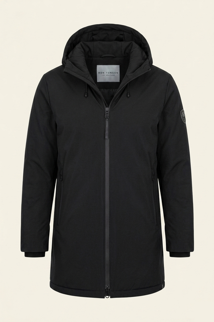 Men's Hooded Winter Parka - Black - Front - Ron Tomson