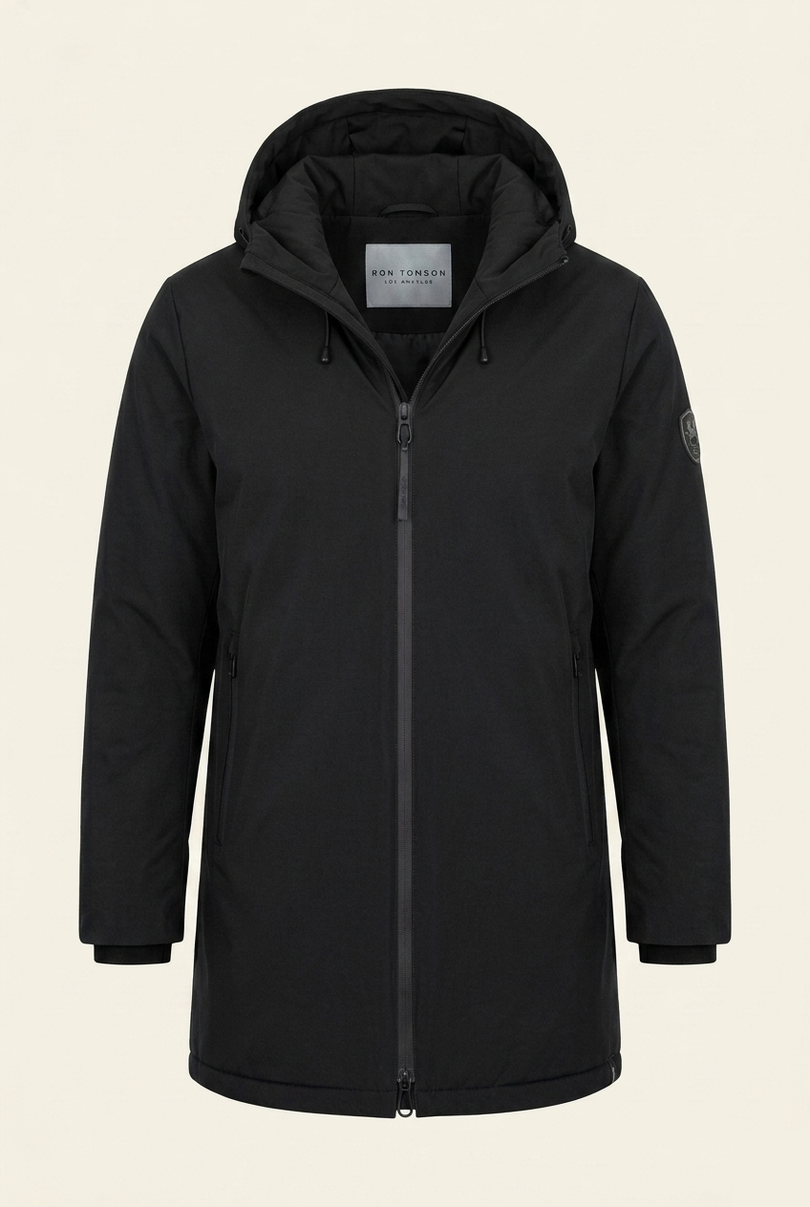 Men's Hooded Winter Parka - Black - Front - Ron Tomson