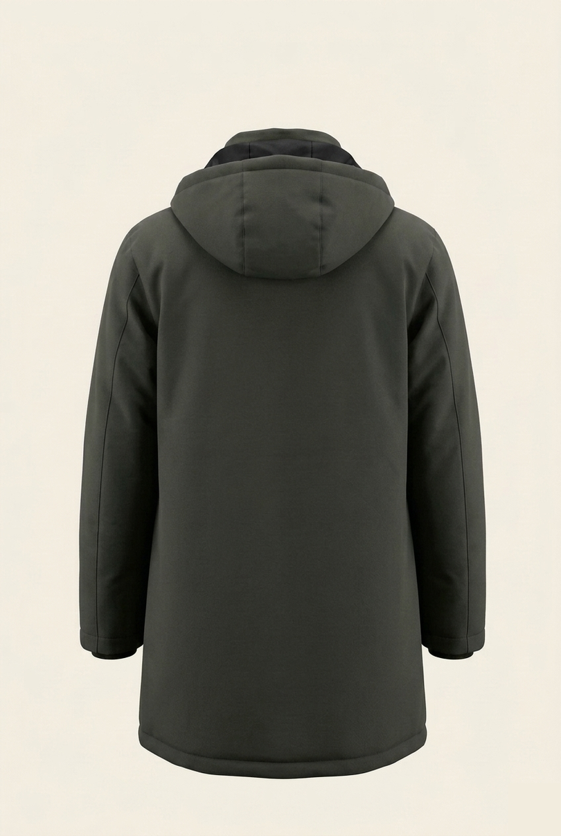 Men's Hooded Winter Parka - Khaki - Back - Ron Tomson