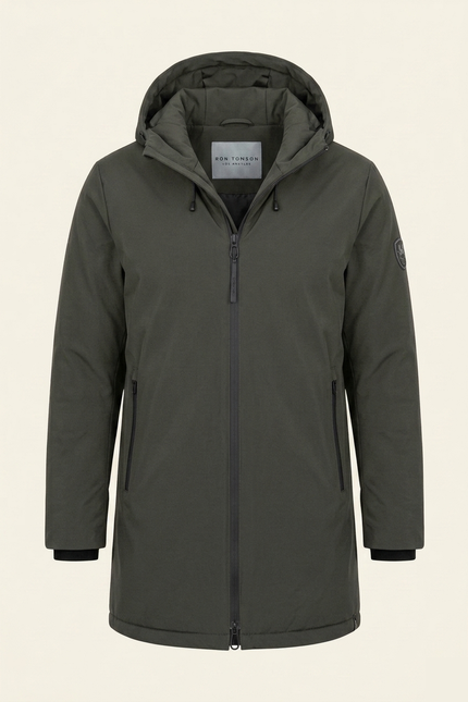 Men's Hooded Winter Parka - Khaki - Front - Ron Tomson