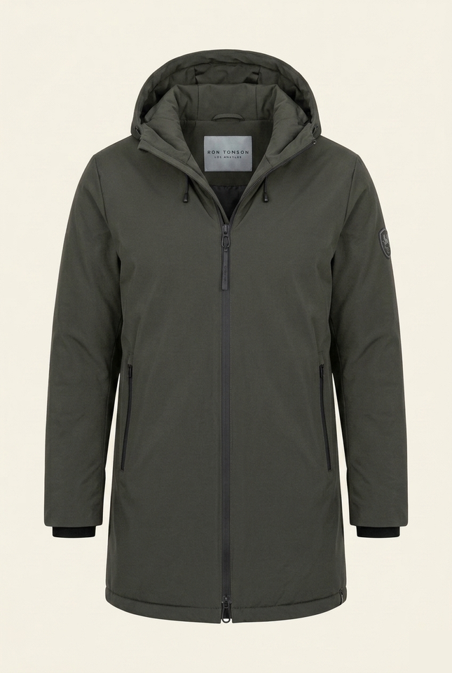 Men's Hooded Winter Parka - Khaki - Front - Ron Tomson