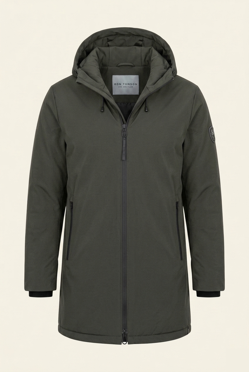 Men's Hooded Winter Parka - Khaki - Front - Ron Tomson