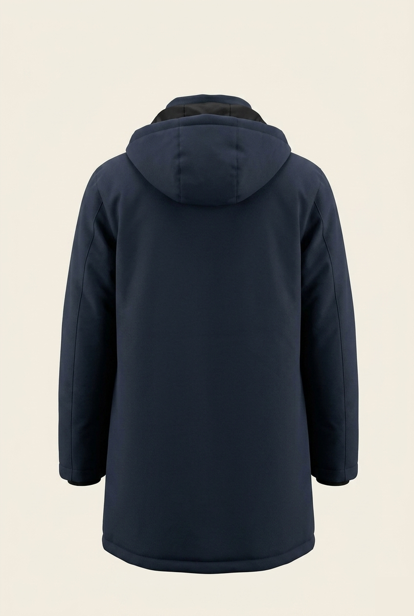 Men's Hooded Winter Parka - Navy - Back - Ron Tomson
