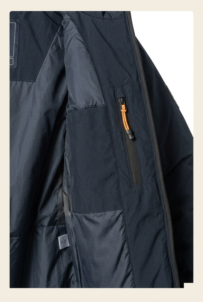 Men's Hooded Winter Parka - Navy - Interior Detail - Ron Tomson