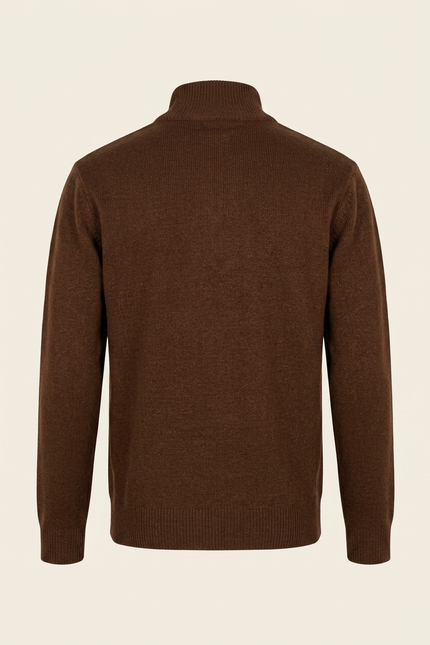 Men's Quarter Zip Sweater - Brown - Back - Ron Tomson