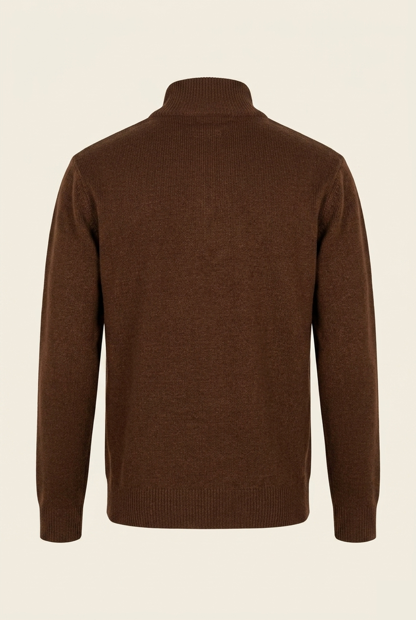Men's Quarter Zip Sweater - Brown - Back - Ron Tomson