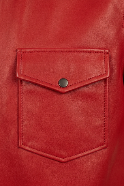 Men's Short-Sleeve Nappa Lambskin Shirt - Red | Ron Tomson