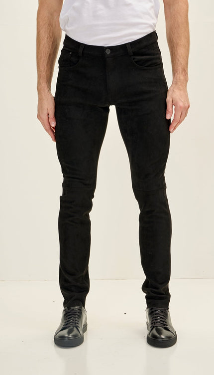 Men's Slim Tapered Microsuede Pants - Black - Ron Tomson