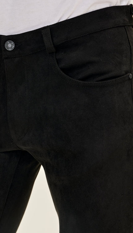 Men's Slim Tapered Microsuede Pants - Black - Ron Tomson