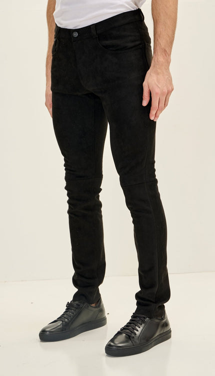 Men's Slim Tapered Microsuede Pants - Black - Ron Tomson